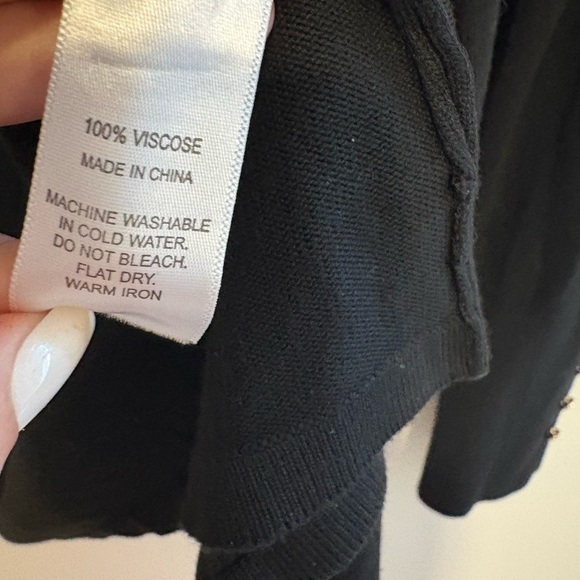 Black Open Front Cardigan with Gold Button Accents | boho glam minimal cardigan - Picture 3 of 4